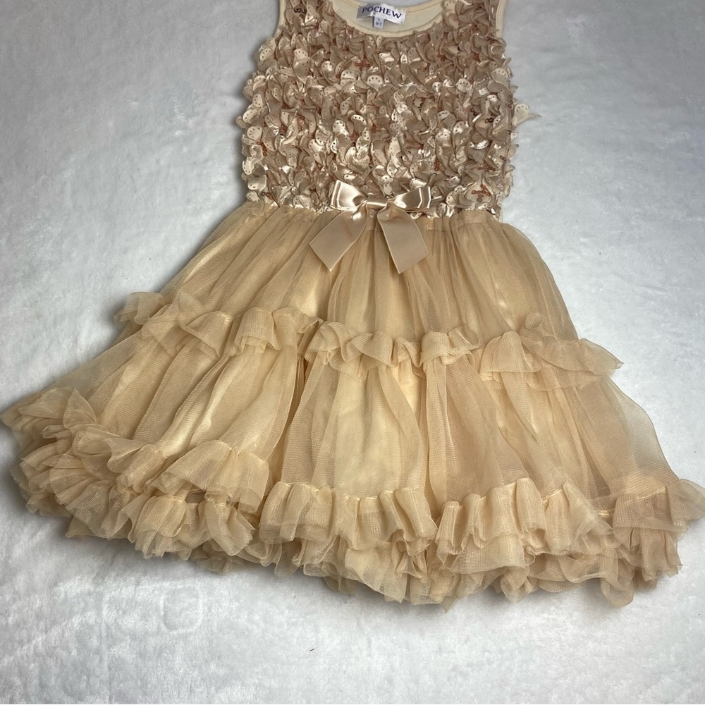 Pochew Elegant Cream Ruffled Dress Size 6/7 - Picture 3 of 12